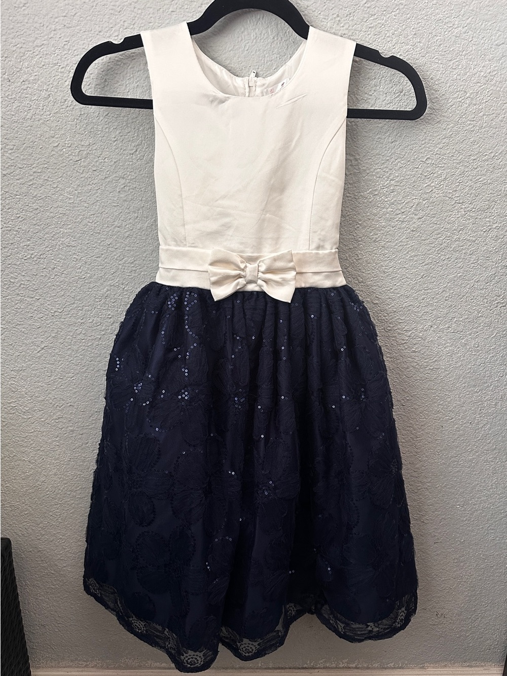 Biscotti Navy Lace Skirt with Ivory Bodice and Bow